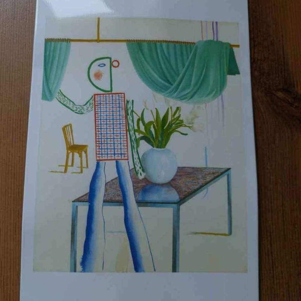 1975 Vintage David Hockney- Invented Man Revealing Still Life On Tin Metal Art